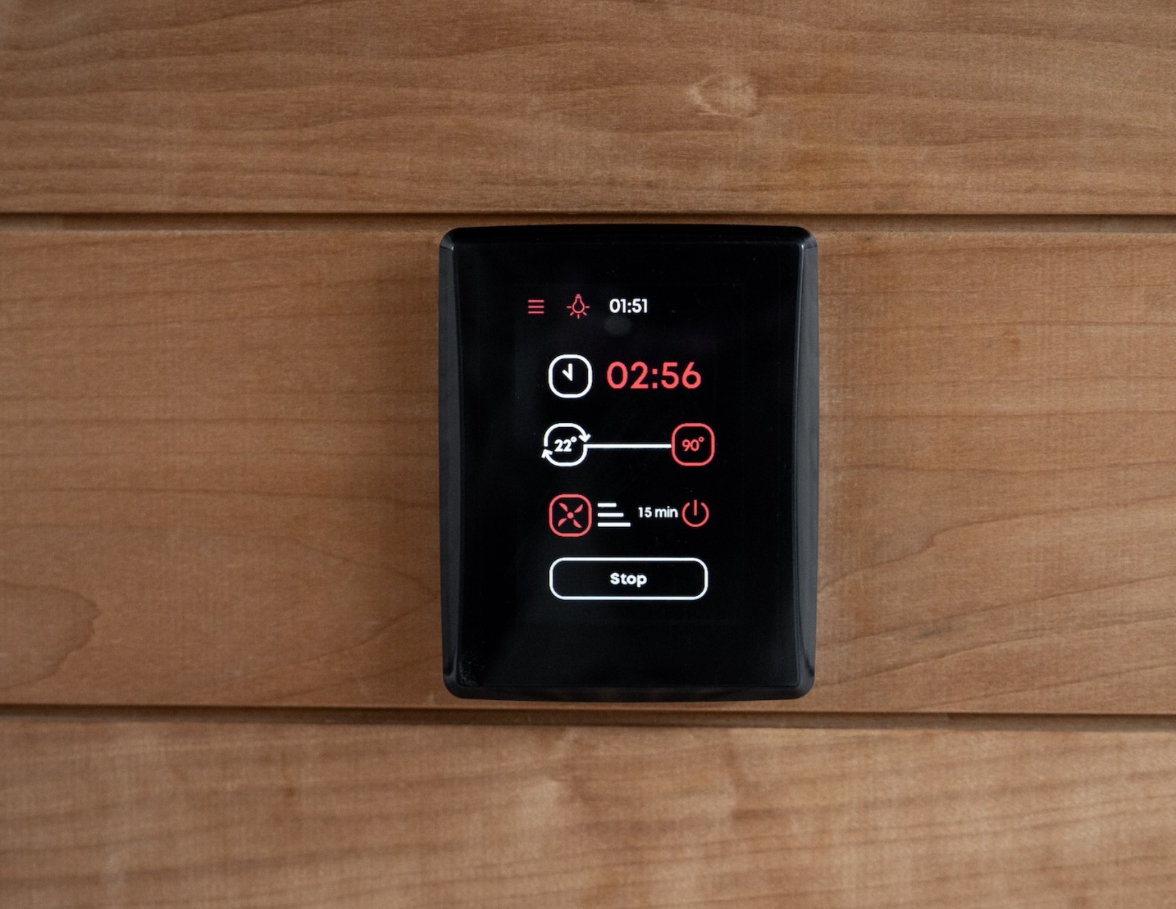 Saunum control unit "Leil Plus 1.1" (Power unit up to 12 kw max.) can be installed in the sauna