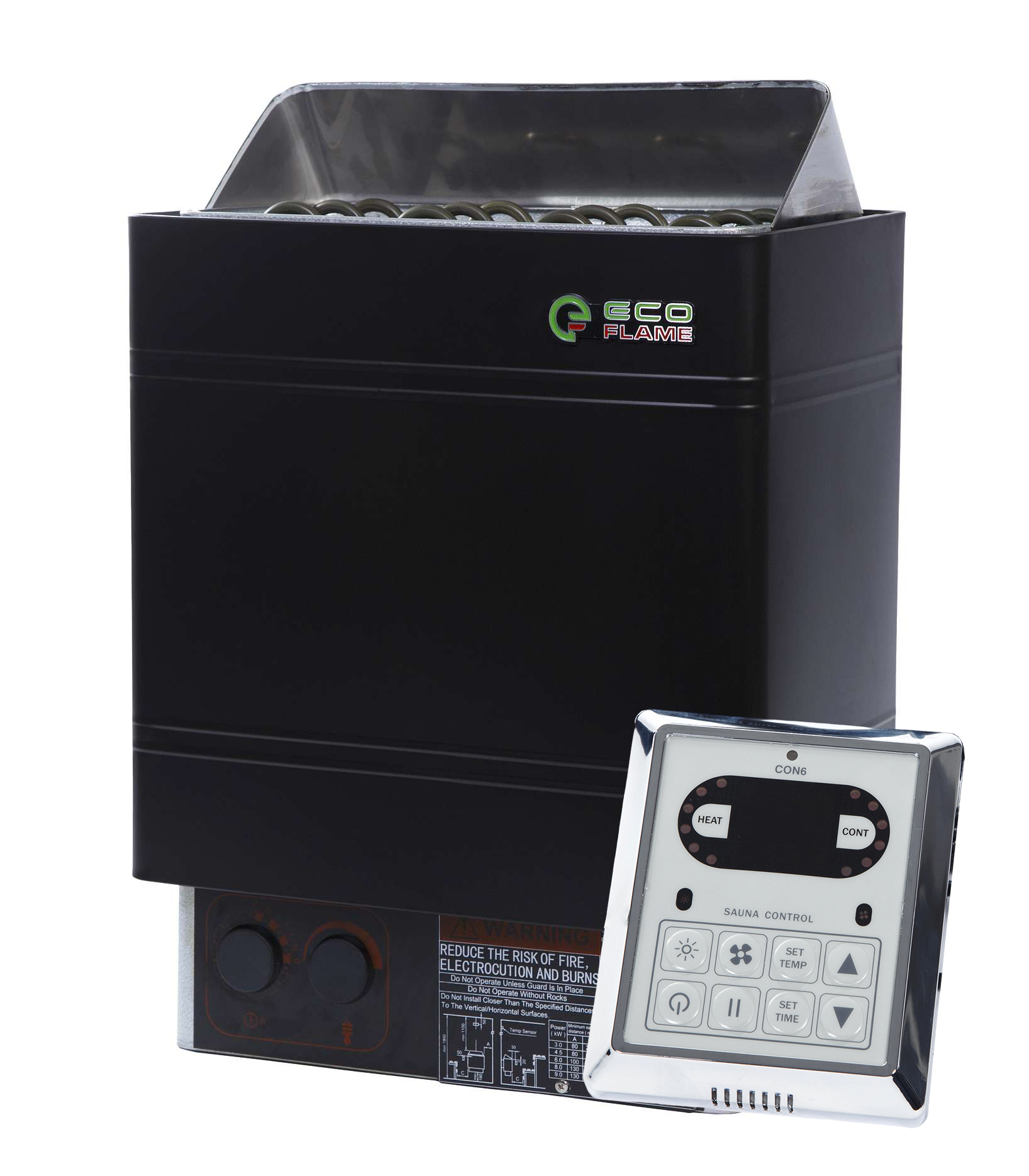 Electric sauna stove EcoFlame AM60-C + Wall-mounted sauna controller CON4 (Black)