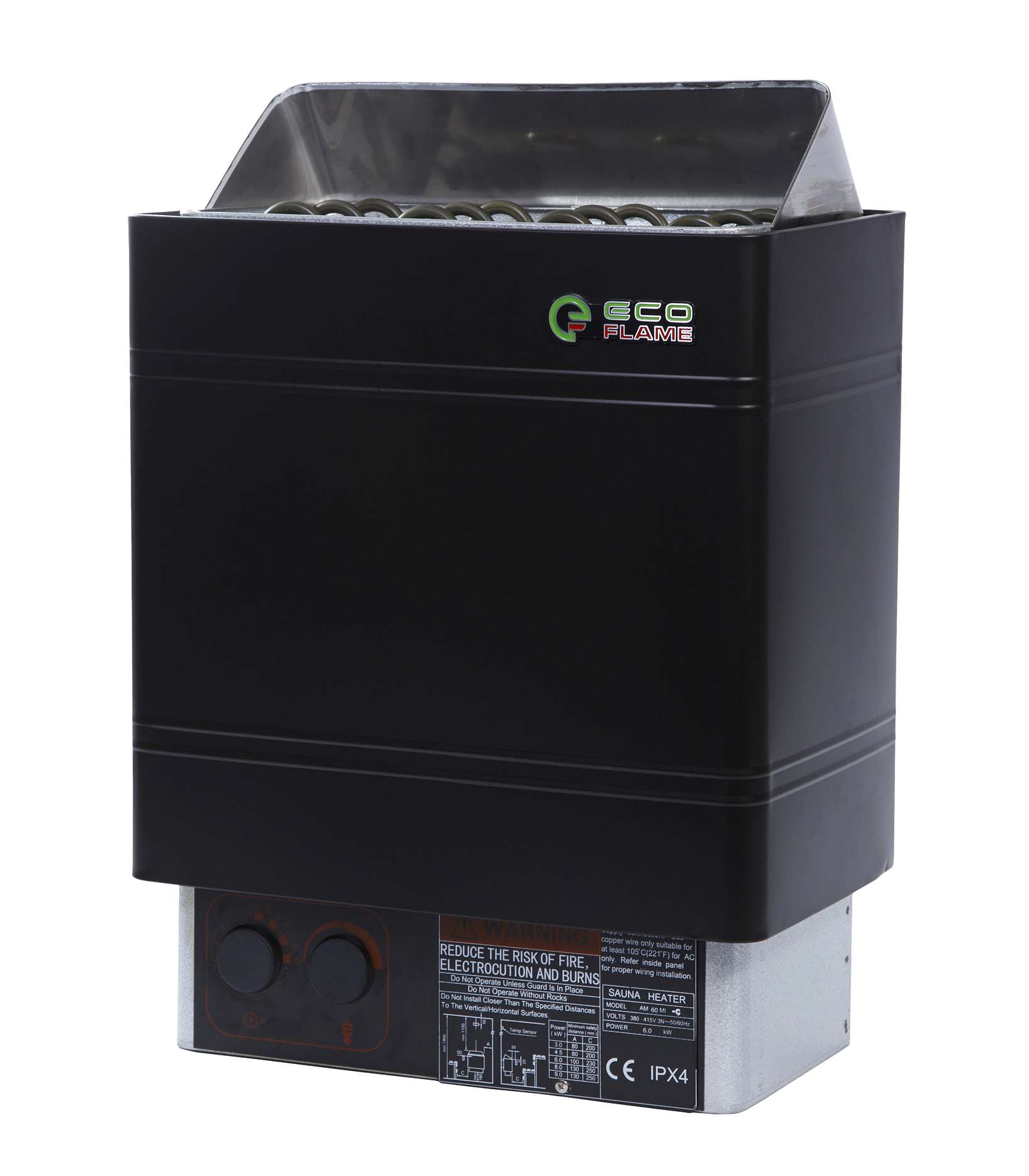 Electric sauna stove EcoFlame AM60-C + Wall-mounted sauna controller CON4 (Black)