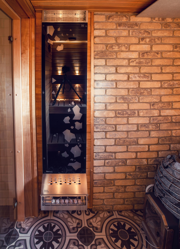 Air conditioner Saunum BASE / Shell colour: anthracite matt / patterned glass / blue LED backlight